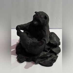 Bronze Sculpture Of Bear Happy Baby Pose Yoga Bear 6”x6” Artist Joan Lacy